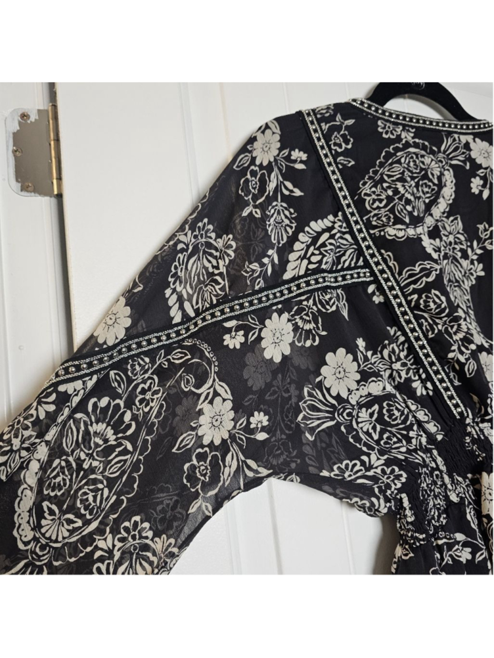 12th Tribe black, cream floral tunic short dress/long shirt - Picture 13 of 15